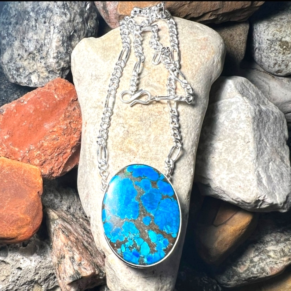 Turquoise and Silver Necklace 18 inch